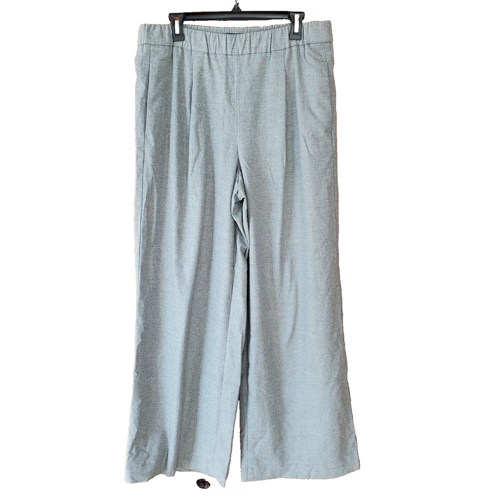 Ann Taylor Wide Leg Pants Elastic Waist Pockets Sz L Gray Pleated Front Flannel